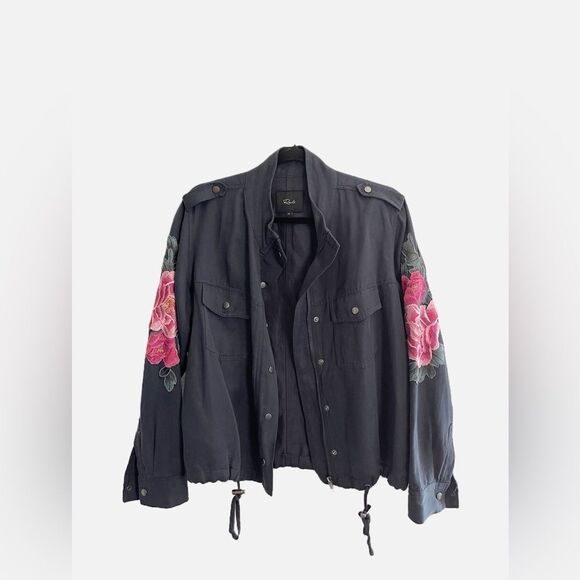 Rails Collins bomber jacket linen blend with floral patch embroidery. medium - Picture 1 of 10
